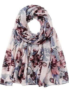 Women's Light Flower Cover Hijab Cotton Voile Wrap for Spring Fall Scarf Shawl